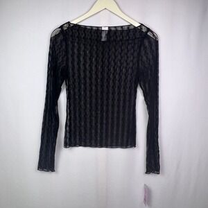 Wild Fable Black Sheer Lace Mesh Top Womens Small Long Sleeve Y2K Goth Grunge
